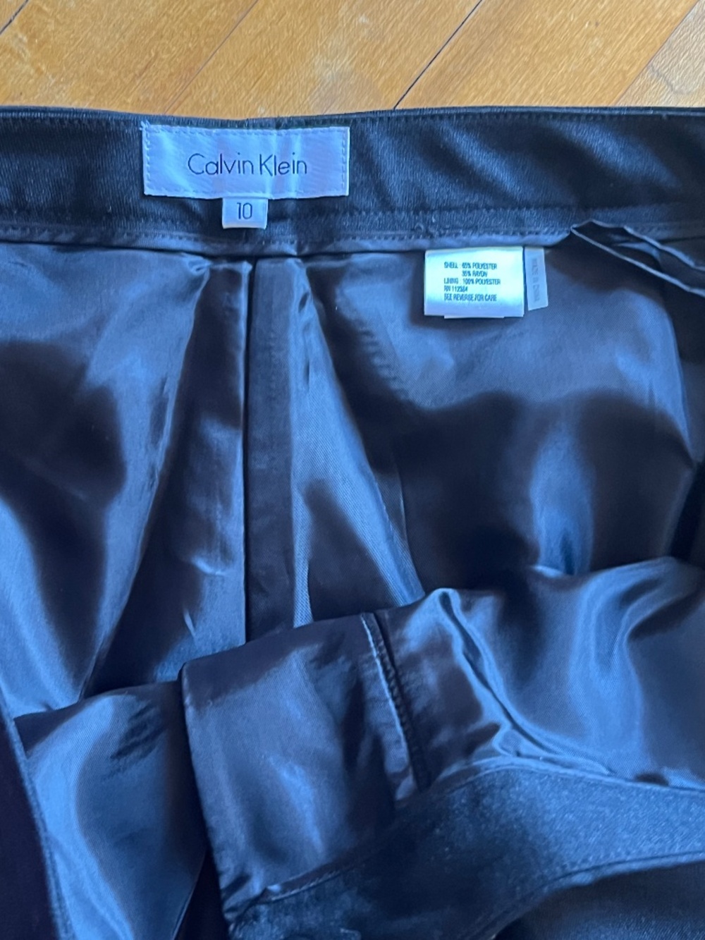CK black lined pant, size 10